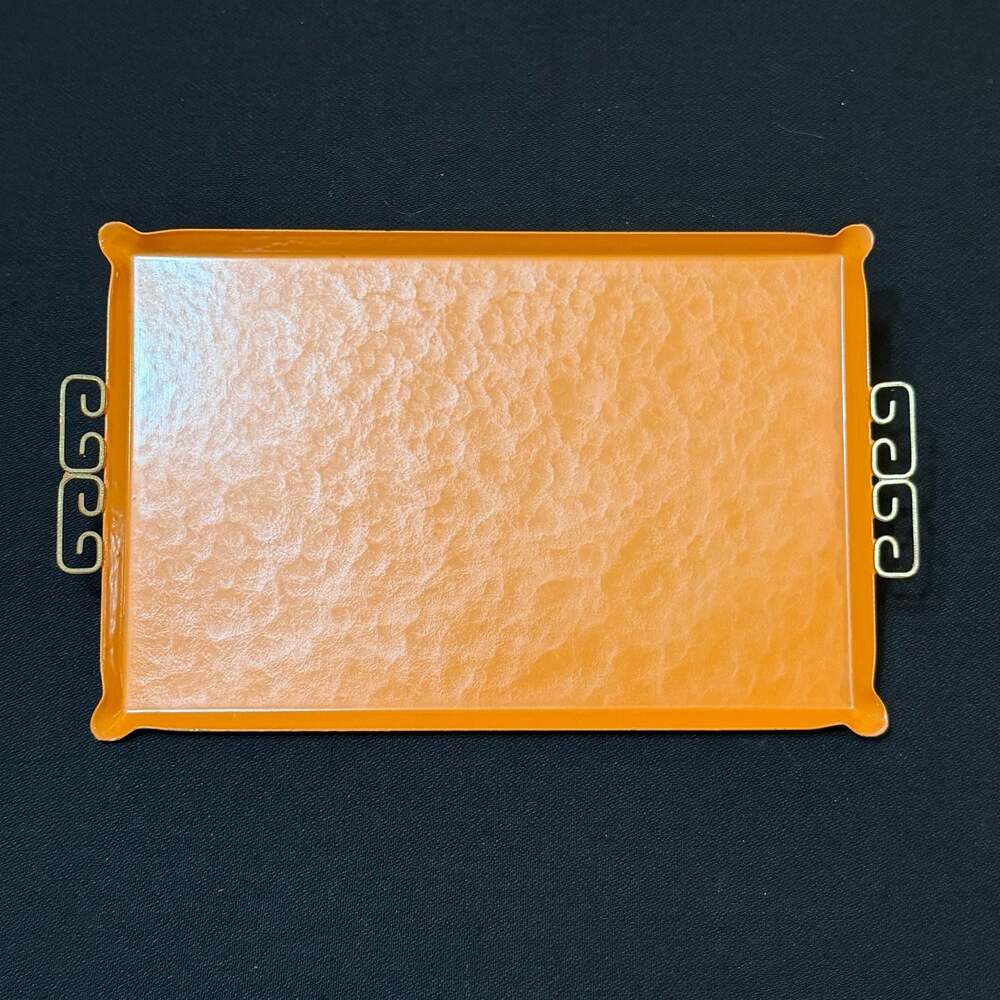 Vintage Kyes Moire Glaze Rectangular Orange Serving Tray w/ Scroll Handles